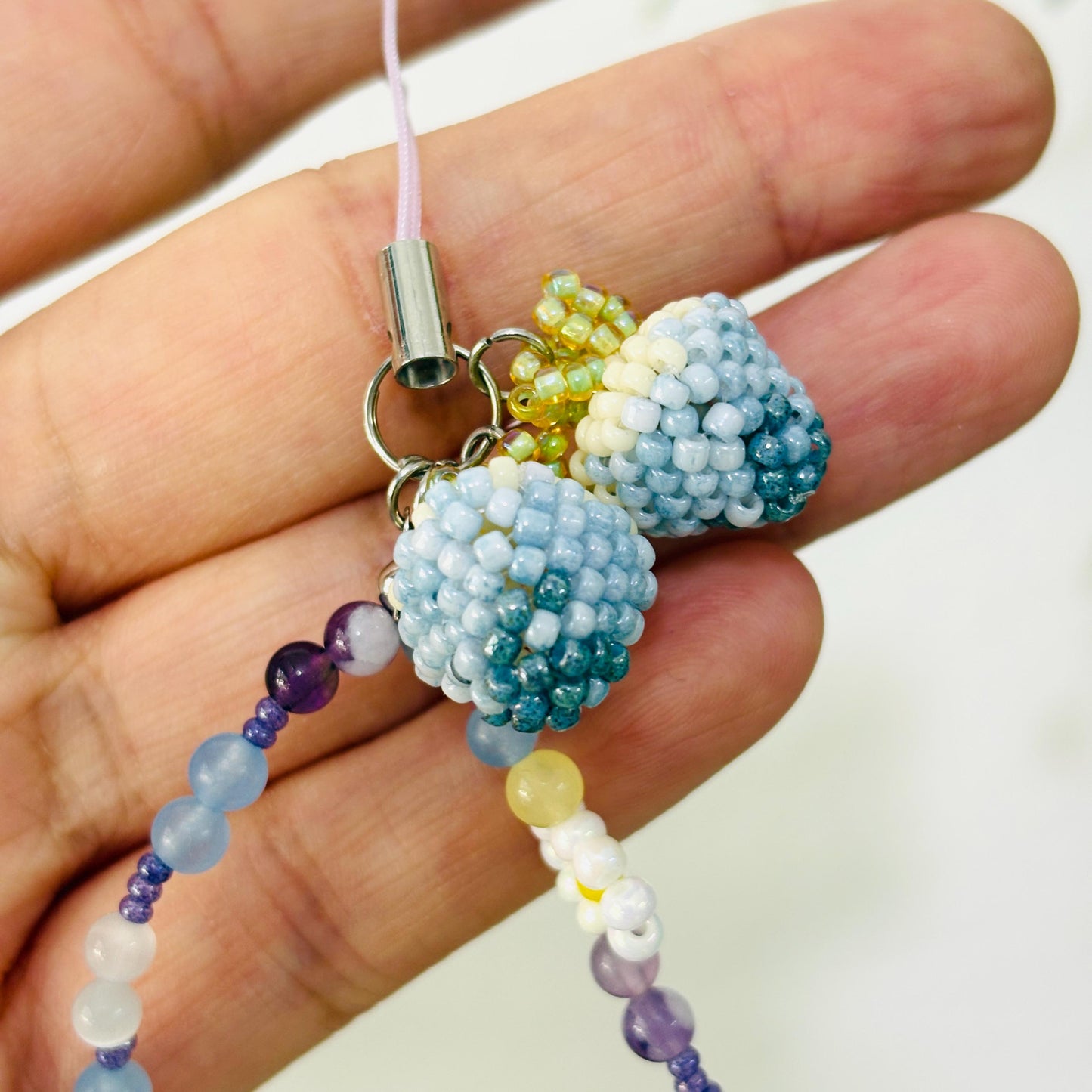 Beaded Blueberry Phone Strap, Handcrafted Crystal Beaded Phone Chain with Beaded Fruit Charm, Cute Phone Accessory Gift
