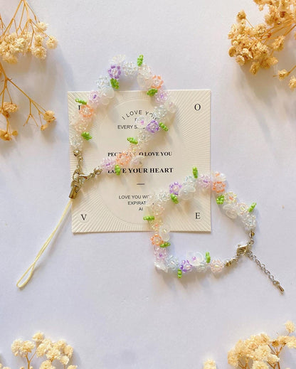 Beaded Flower Phone Strap: Handmade Japanese Rice Beads Bracelet