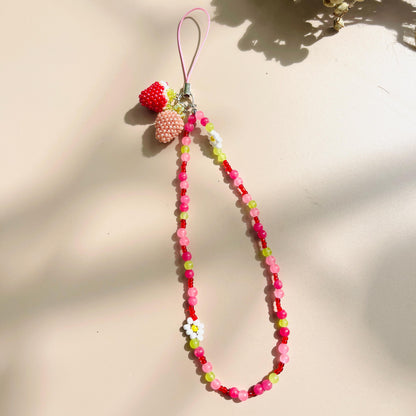 Handmade Strawberry Beaded Phone Charm Strap