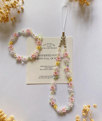 Handmade Beaded Flower Phone Charm Strap: Colorful Cell Phone Chain