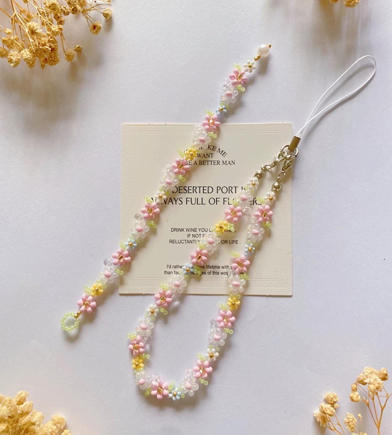 Handmade Beaded Flower Phone Charm Strap: Colorful Cell Phone Chain