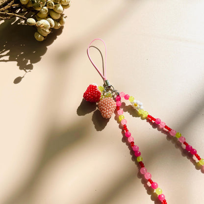 Handmade Strawberry Beaded Phone Charm Strap