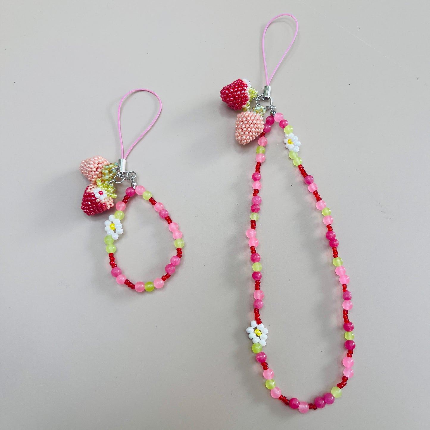 Handmade Strawberry Beaded Phone Charm Strap