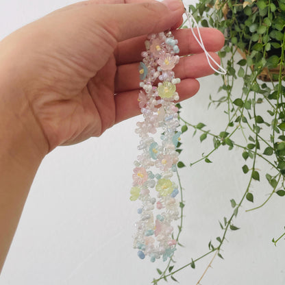 Handmade Beaded Flower Phone Charm Strap: Pastel Bracelet