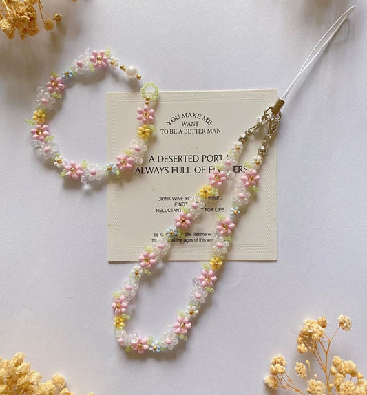 Handmade Beaded Flower Phone Charm Strap: Colorful Cell Phone Chain
