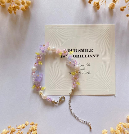 Handmade Pearl Beaded Phone Charm Strap: Butterfly Flower Chain