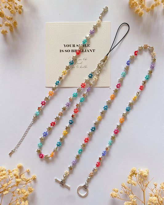 Daisy Beaded Bracelets Choker Phone Strap, Colorful Beaded Jewelry, Aesthetic Flower Phone Chain, Bridgerton Jewellery Gift