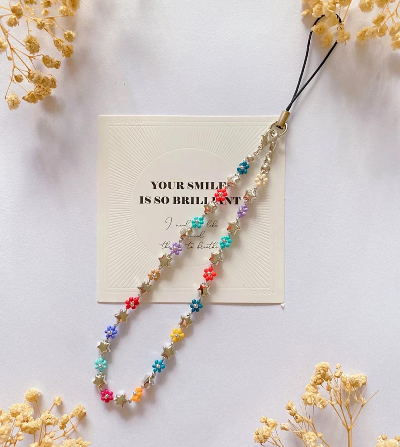 Daisy Beaded Bracelets Choker Phone Strap, Colorful Beaded Jewelry, Aesthetic Flower Phone Chain, Bridgerton Jewellery Gift