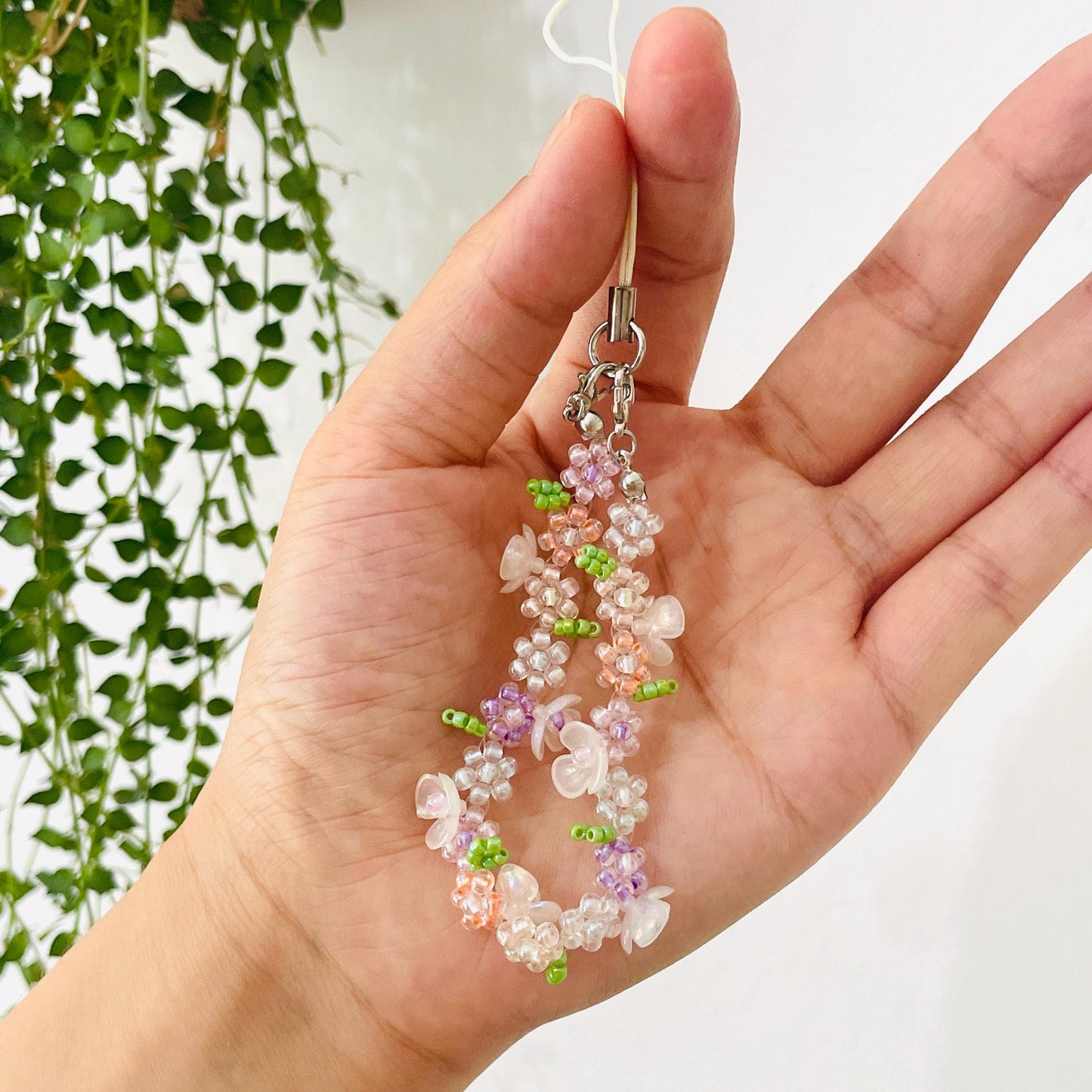 Beaded Flower Phone Strap: Handmade Japanese Rice Beads Bracelet