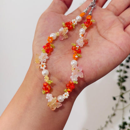 Handmade Orange Flower Beaded Phone Charm Strap Bracelet