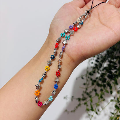 Daisy Beaded Bracelets Choker Phone Strap, Colorful Beaded Jewelry, Aesthetic Flower Phone Chain, Bridgerton Jewellery Gift