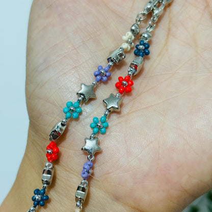 Daisy Beaded Bracelets Choker Phone Strap, Colorful Beaded Jewelry, Aesthetic Flower Phone Chain, Bridgerton Jewellery Gift