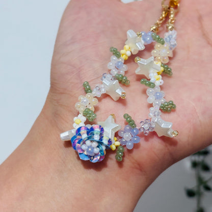 Handmade Beaded Bracelet and Phone Charm: Spring Garden Pearl Crystal Jewelry
