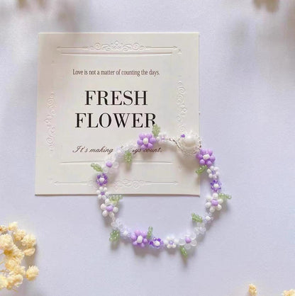 Elegant Violet Beaded Bracelet, Handmade Purple Flower Phone Strap, Handmade Jewelry, Gifts for her