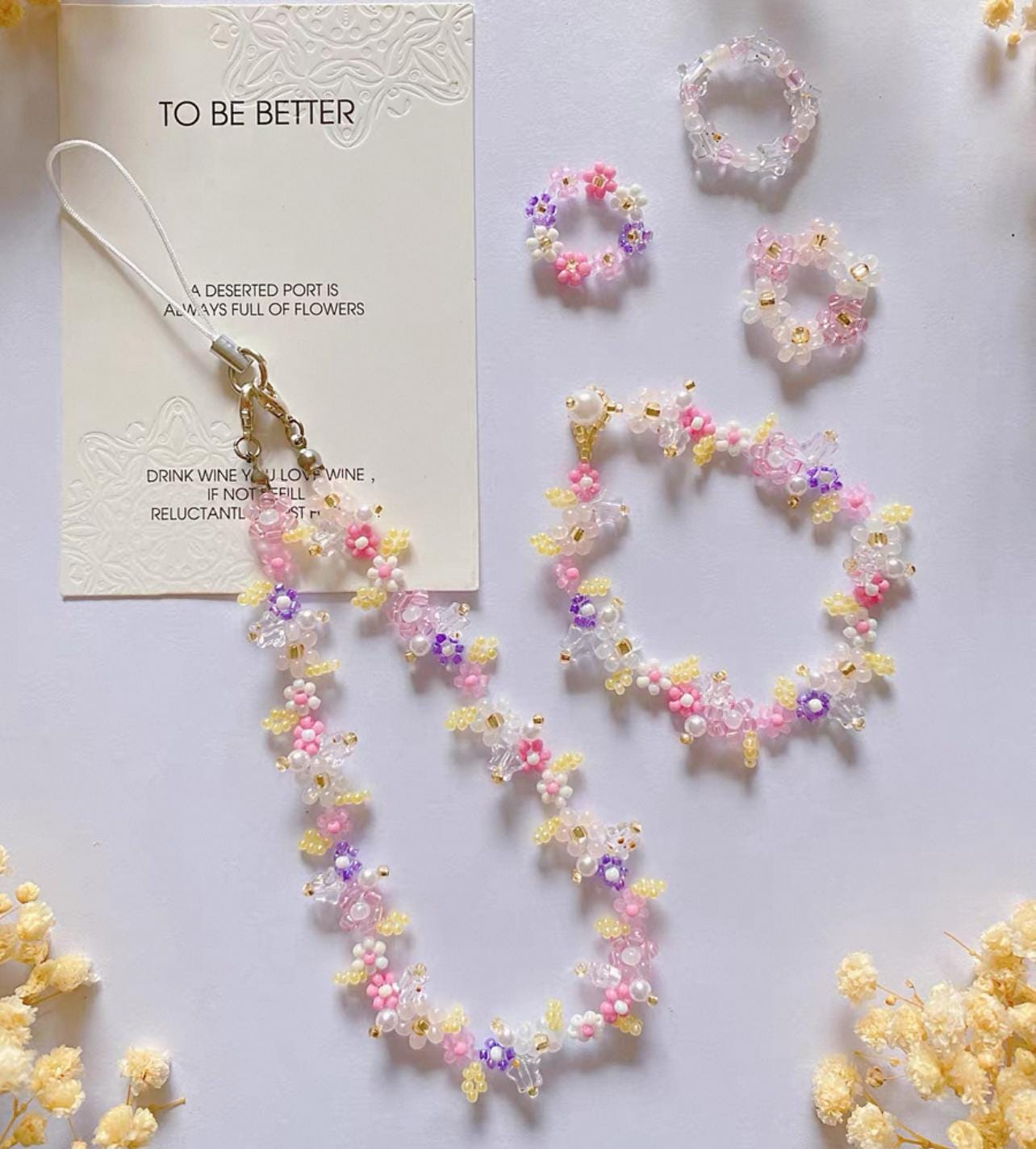 Sakura Phone Charm Strap: Beaded Flower Cell Phone Bracelet