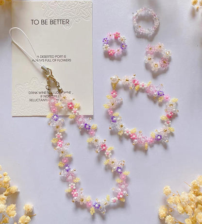 Sakura Phone Charm Strap: Beaded Flower Cell Phone Bracelet