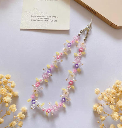 Sakura Phone Charm Strap: Beaded Flower Cell Phone Bracelet