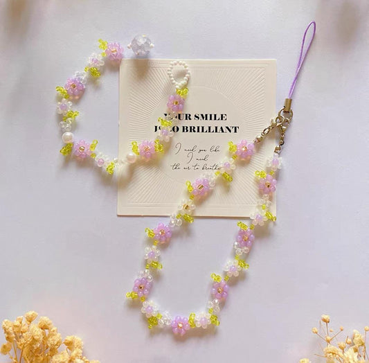 Orchid Beaded Phone Charm Strap: Handmade Cell Phone Chain Bracelet