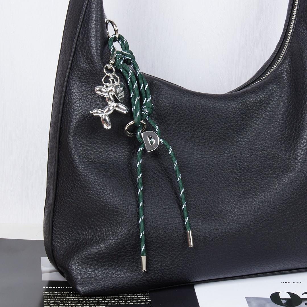 Custom Initial Paracord Bag Charm, Balloon Dog Accent
