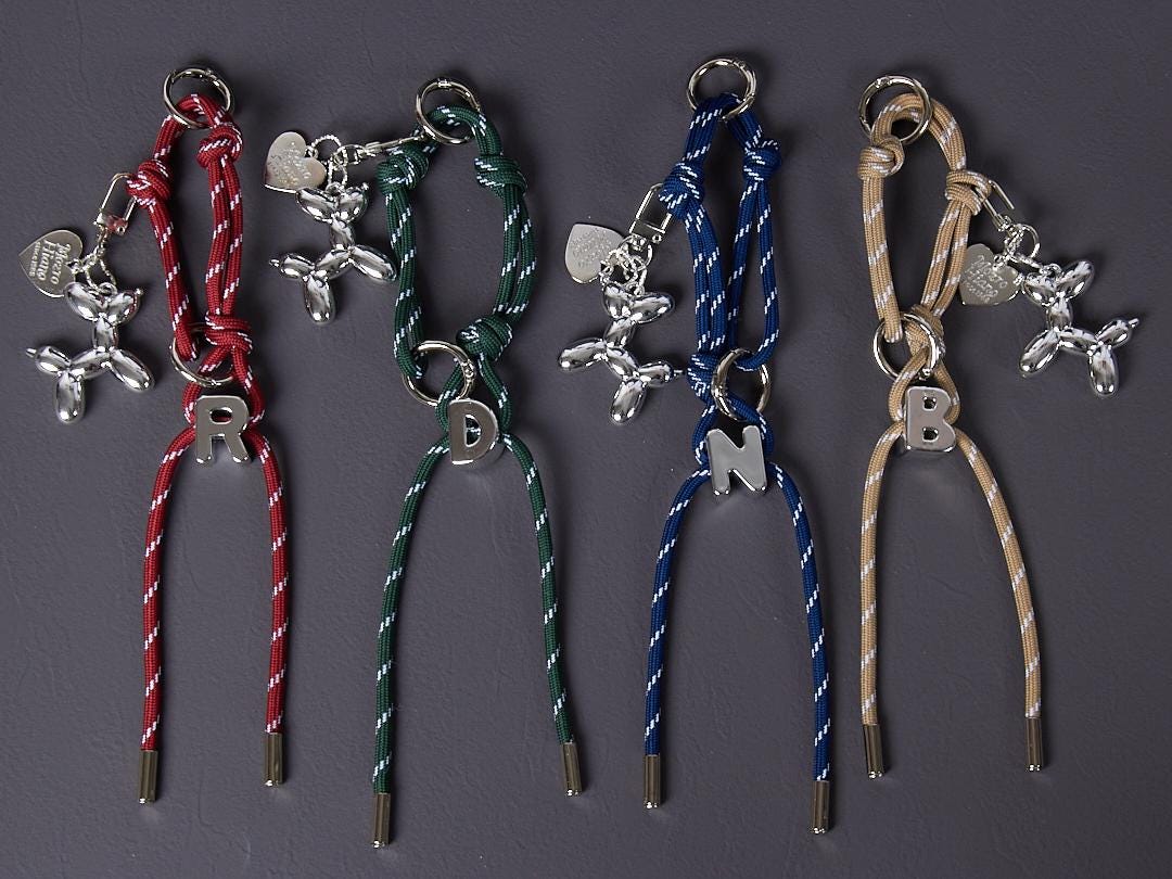 Custom Initial Paracord Bag Charm, Balloon Dog Accent