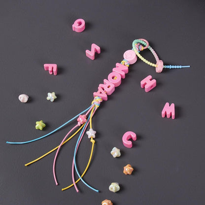 Personalized Name Bag Charm: Pink Acrylic Letters, Braided Rope