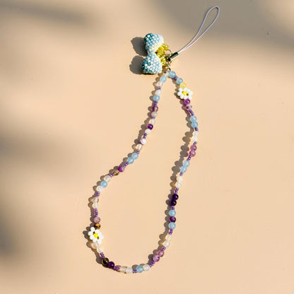 Beaded Blueberry Phone Strap, Handcrafted Crystal Beaded Phone Chain with Beaded Fruit Charm, Cute Phone Accessory Gift