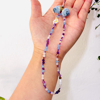 Beaded Blueberry Phone Strap, Handcrafted Crystal Beaded Phone Chain with Beaded Fruit Charm, Cute Phone Accessory Gift