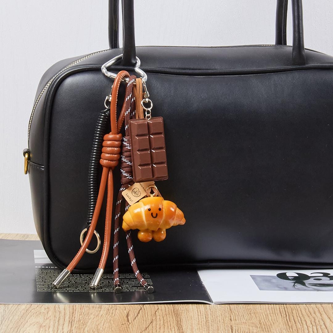 Handmade Croissant & Chocolate Charm, French Bakery Purse Accessory