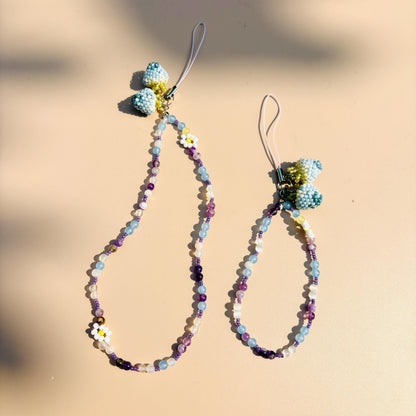 Beaded Blueberry Phone Strap, Handcrafted Crystal Beaded Phone Chain with Beaded Fruit Charm, Cute Phone Accessory Gift