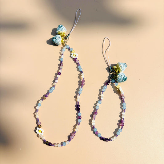 Beaded Blueberry Phone Strap, Handcrafted Crystal Beaded Phone Chain with Beaded Fruit Charm, Cute Phone Accessory Gift