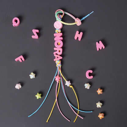 Personalized Name Bag Charm: Pink Acrylic Letters, Braided Rope