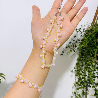 Handmade Cherry Blossom Beaded Phone Charm Strap