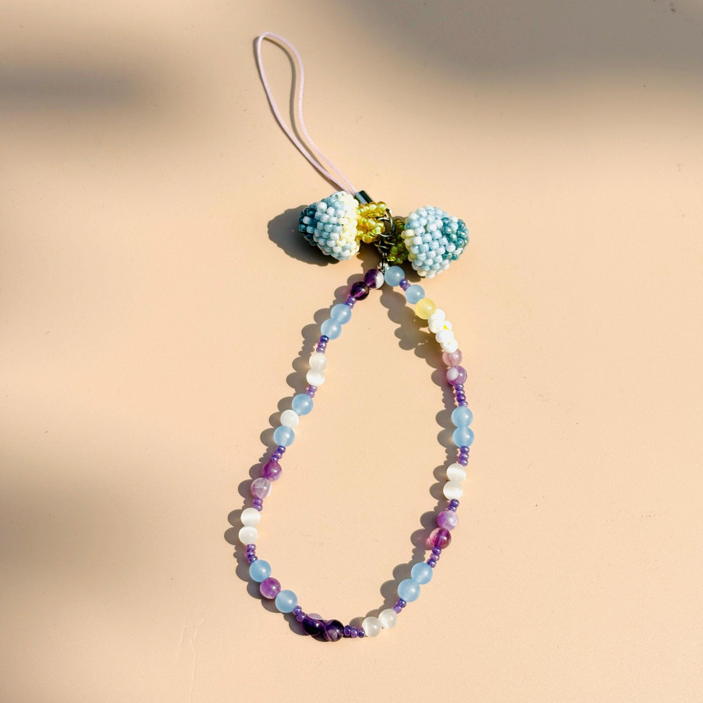 Beaded Blueberry Phone Strap, Handcrafted Crystal Beaded Phone Chain with Beaded Fruit Charm, Cute Phone Accessory Gift