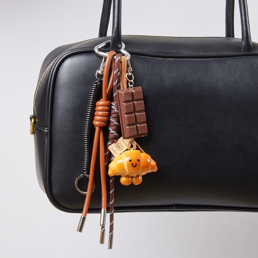 Handmade Croissant & Chocolate Charm, French Bakery Purse Accessory
