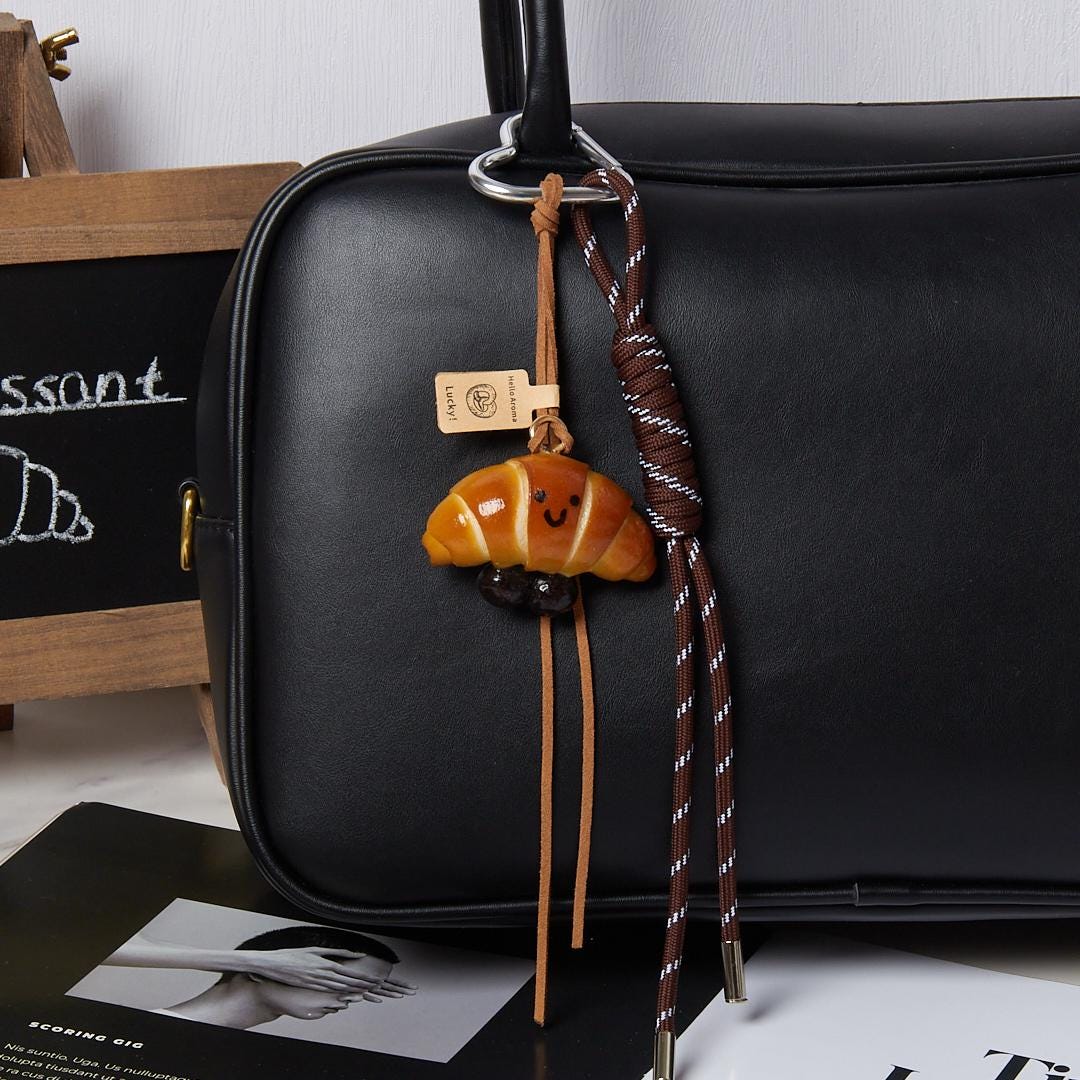 Handmade Croissant & Chocolate Charm, French Bakery Purse Accessory