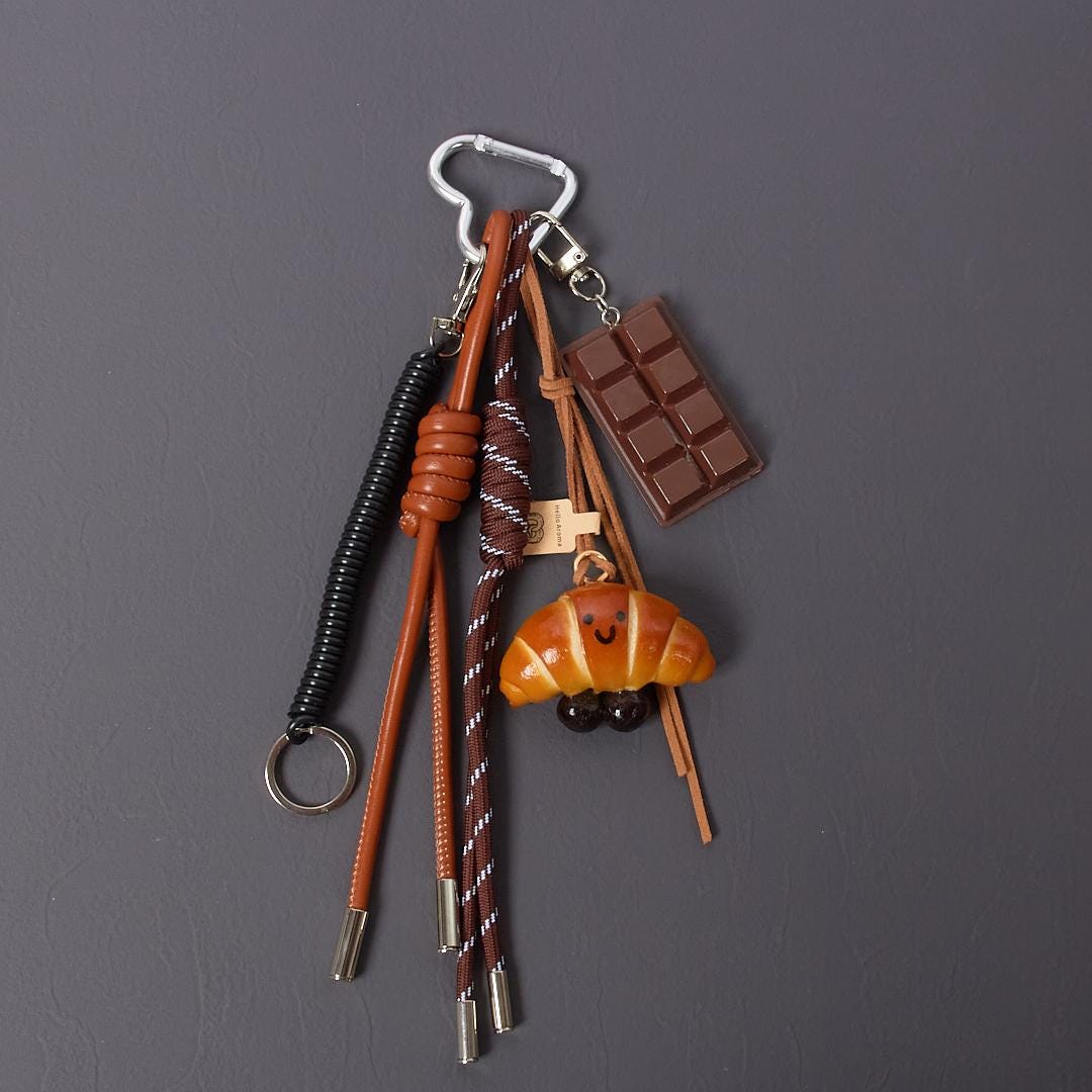 Handmade Croissant & Chocolate Charm, French Bakery Purse Accessory