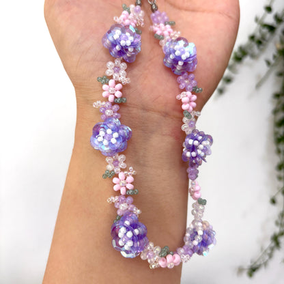 Handmade Purple Rose Beaded Phone Strap Bracelet: Floral Cell Phone Chain