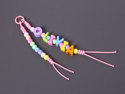 Custom Name Bag Charm - Colorful Acrylic Letters & Beads