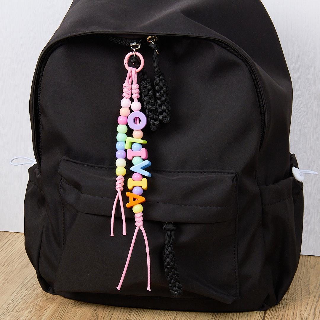 Custom Name Bag Charm - Colorful Acrylic Letters & Beads