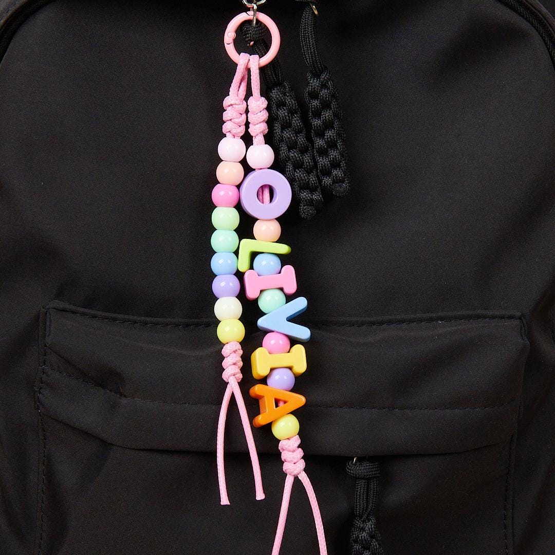 Custom Name Bag Charm - Colorful Acrylic Letters & Beads