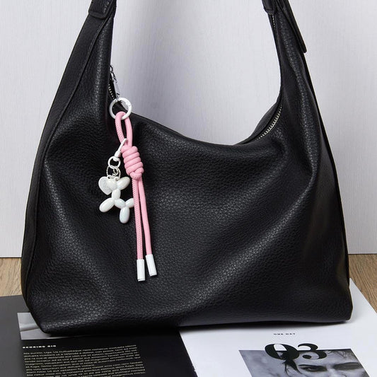 Balloon Dog Keychain, Leather Rope Bag Charm - Purse Accessory