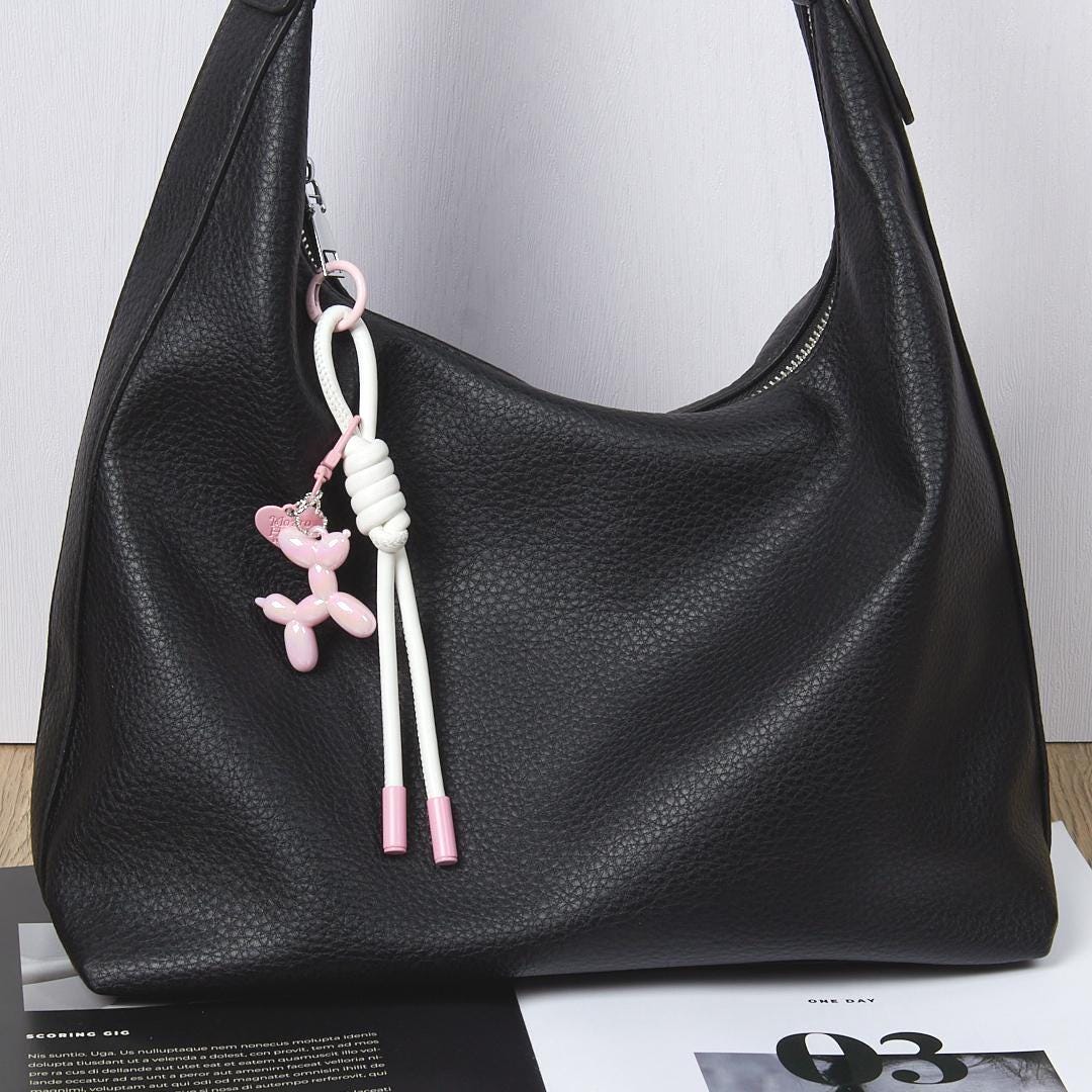 Balloon Dog Keychain, Leather Rope Bag Charm - Purse Accessory