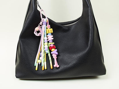 Custom Name Bag Charm, Colorful Acrylic Letter & Rope, Diaper Bag Accessory
