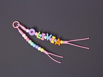 Custom Name Bag Charm - Colorful Acrylic Letters & Beads