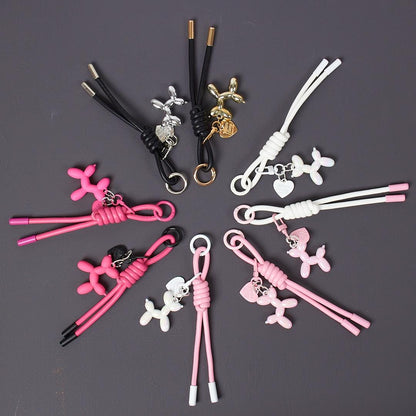 Balloon Dog Keychain, Leather Rope Bag Charm - Purse Accessory