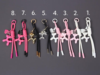 Balloon Dog Keychain, Leather Rope Bag Charm - Purse Accessory