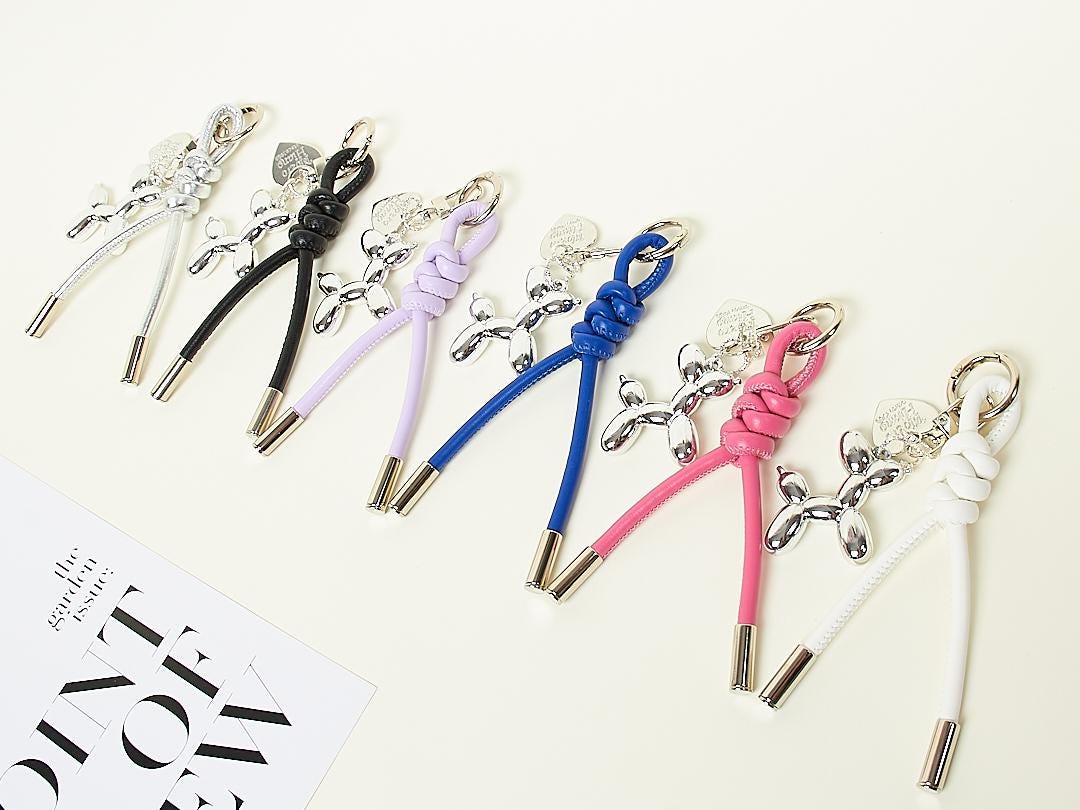 Balloon Dog Bag Charm: Leather Rope Keychain, Purse Accessories