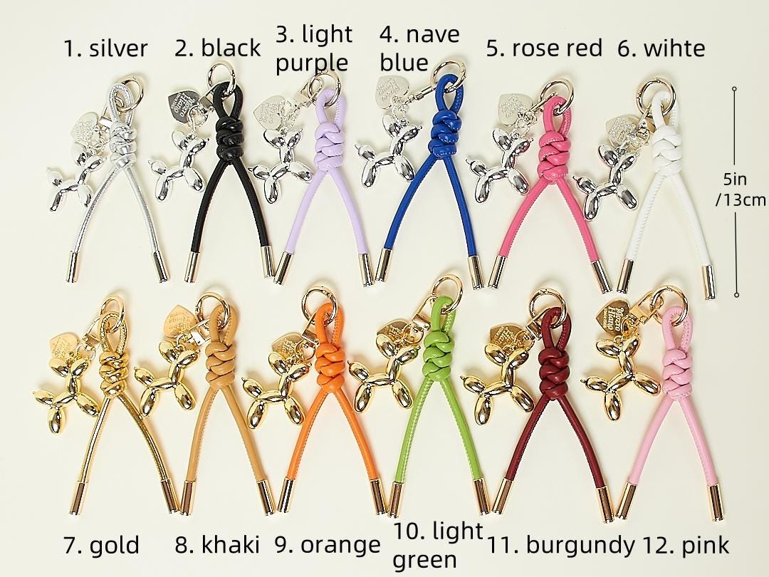 Balloon Dog Bag Charm: Leather Rope Keychain, Purse Accessories