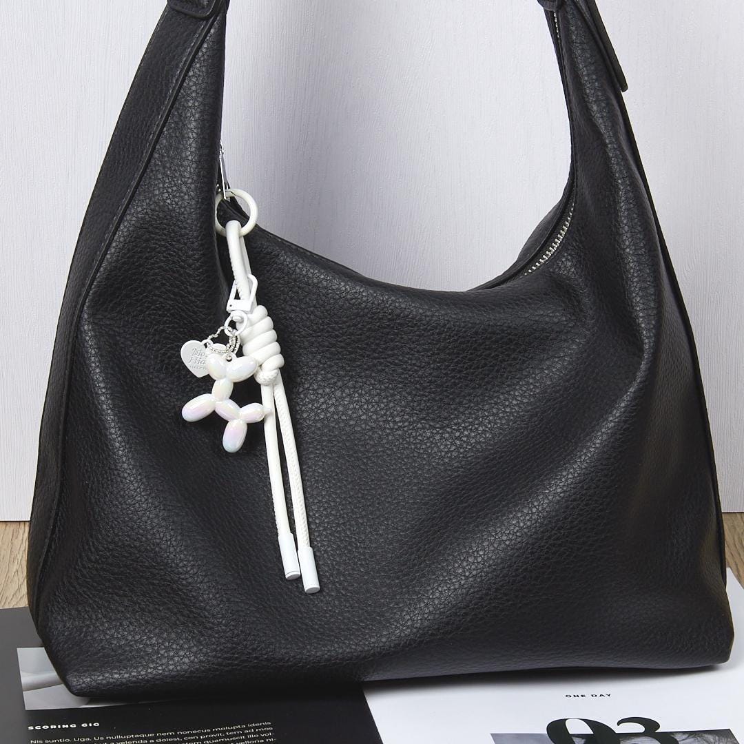 Balloon Dog Keychain, Leather Rope Bag Charm - Purse Accessory