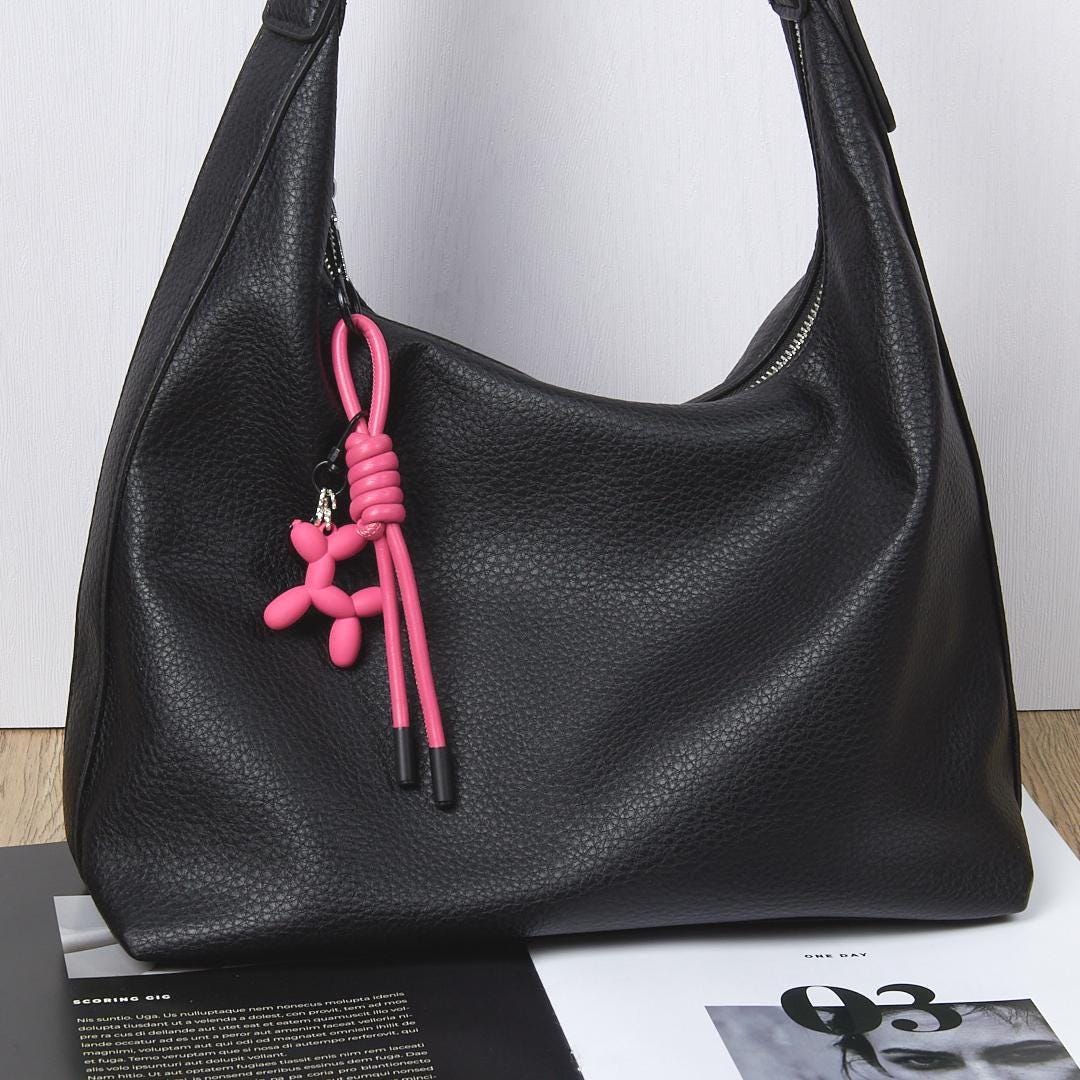 Balloon Dog Keychain, Leather Rope Bag Charm - Purse Accessory